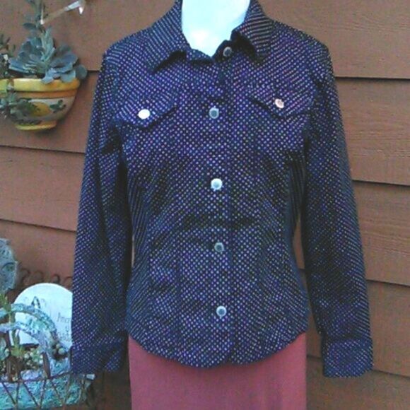 Charter Club Stretch Navy Polka Dot Jacket Coastal Grandma  Western - Picture 1 of 11